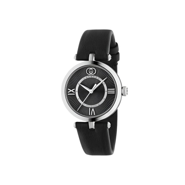 Gucci Model 2000 Quartz Black Leather Strap Black Dial 30mm Ladies Watch YA167505