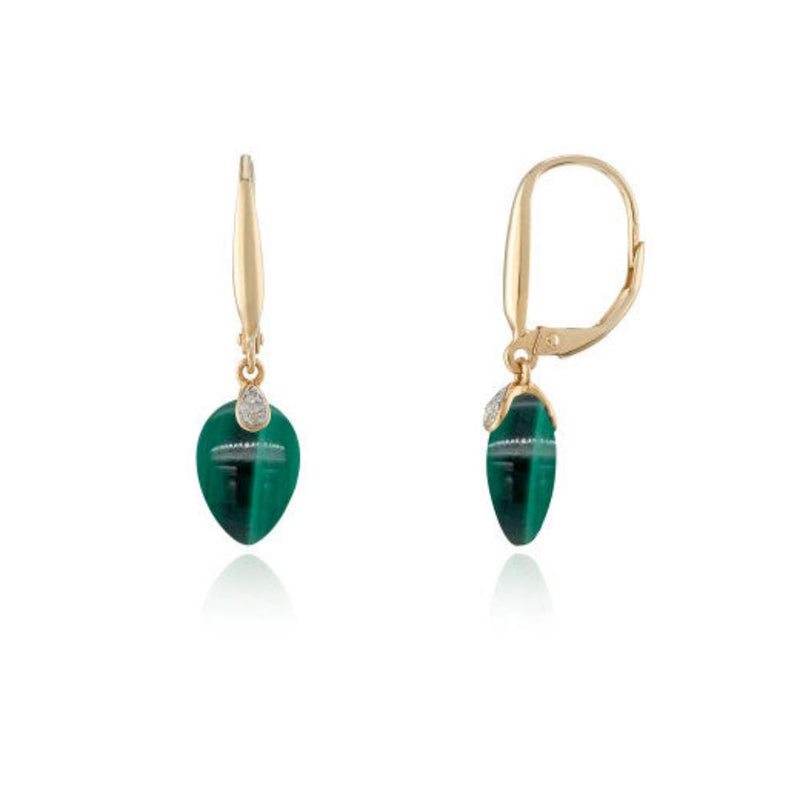 9ct Gold Diamond & Malachite Drop Earrings