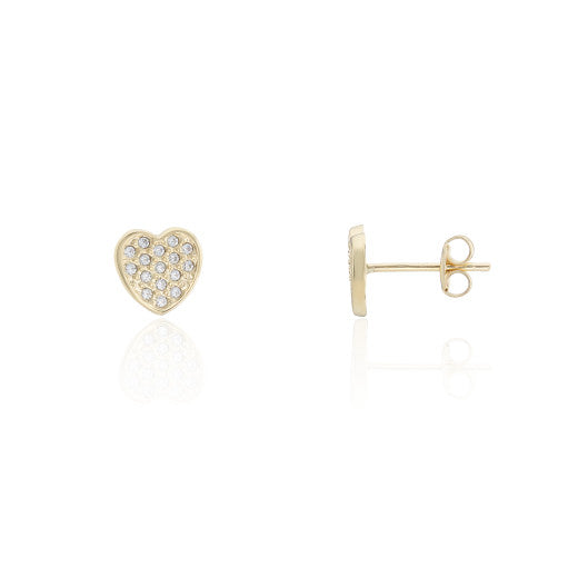 9ct Gold Pavé Cubic Zirconia Heart Stud Earrings