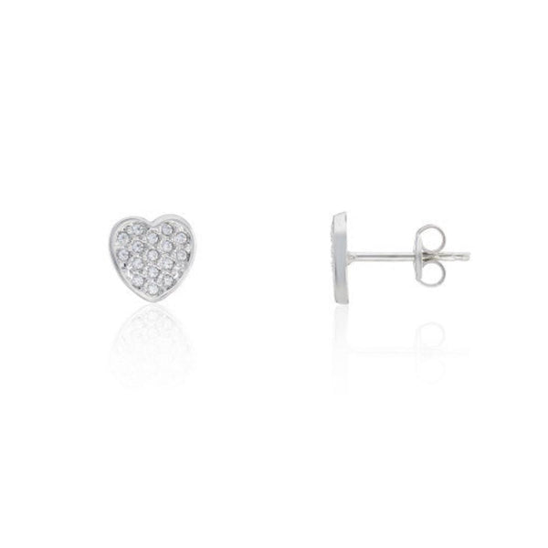 9ct Gold Pavé Cubic Zirconia Heart Stud Earrings