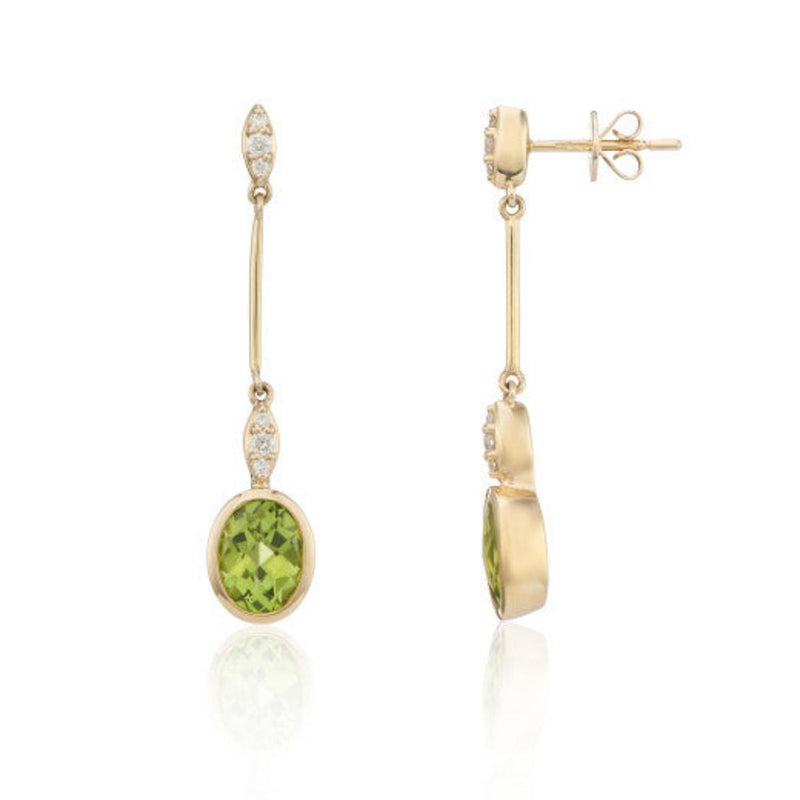 9ct Gold Diamond & Peridot Drop Earrings