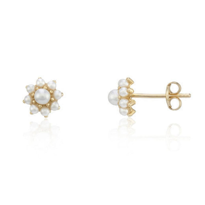 9ct Gold Pearl Cluster Stud Earrings