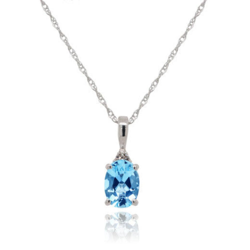 9ct White Gold Diamond & Oval Cut Blue Topaz Necklace