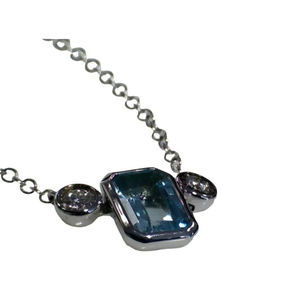 9ct White Gold Blue Topaz & Diamond Necklace