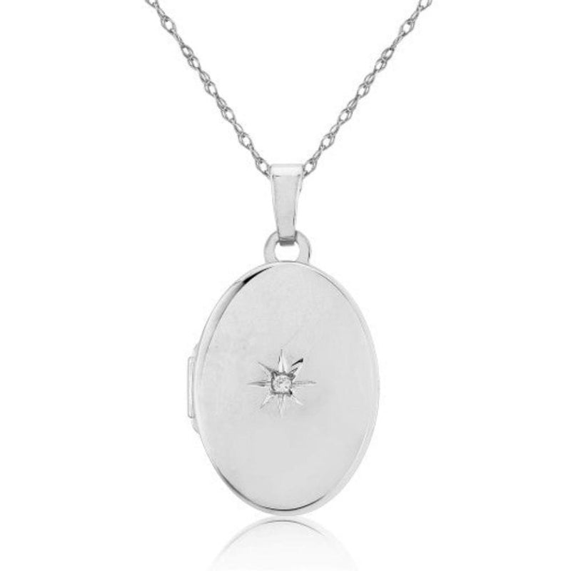 Sterling Silver Diamond Oval Locket