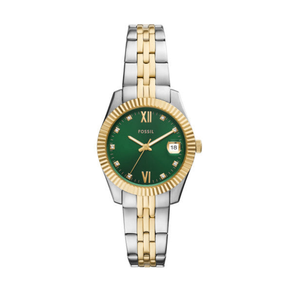 Fossil Scarlette Quartz Two Tone Steel Green Dial 32mm Ladies Watch ES5388