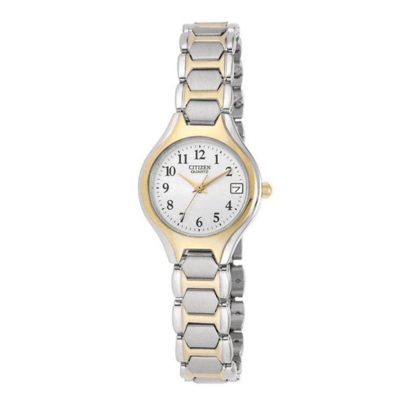 Citizen Quartz Two Tone Gold Steel White Dial 23mm Ladies Watch EU2254-51A