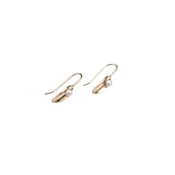 Martina Hamilton Leaf and Pearl 9ct Drop Earrings