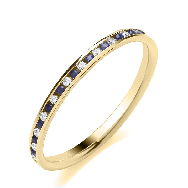 9ct Gold Channel Set Diamond & Sapphire / Ruby Band Ring