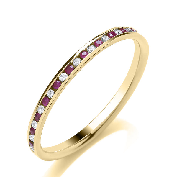 9ct Gold Channel Set Diamond & Sapphire / Ruby Band Ring