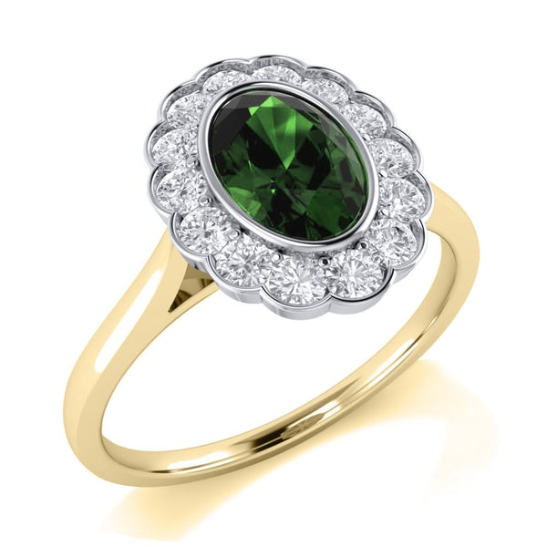 9ct Gold Diamond and Oval Emerald Ring