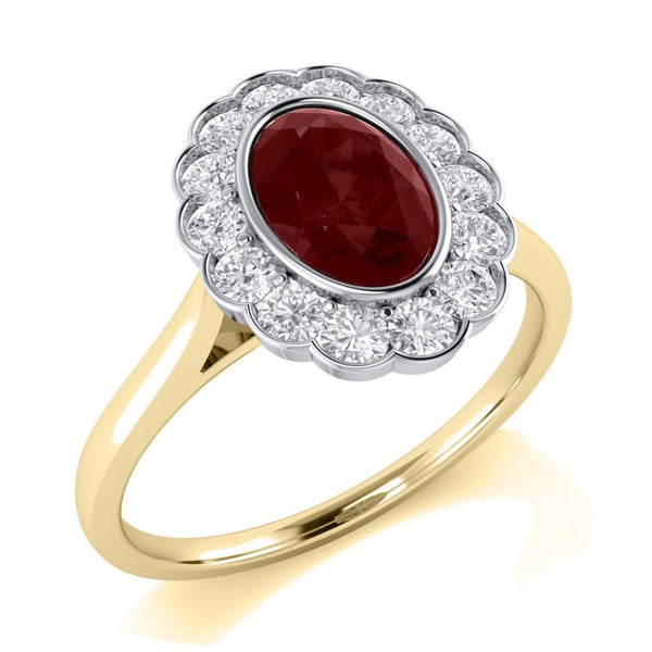 9ct Gold Diamond and Oval Ruby Ring