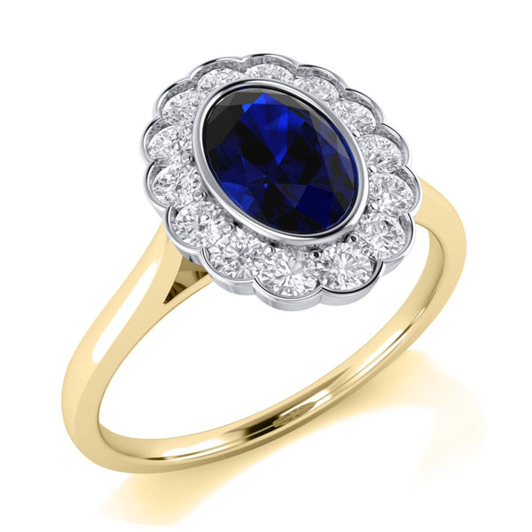 9ct Gold Diamond and Oval Sapphire Ring