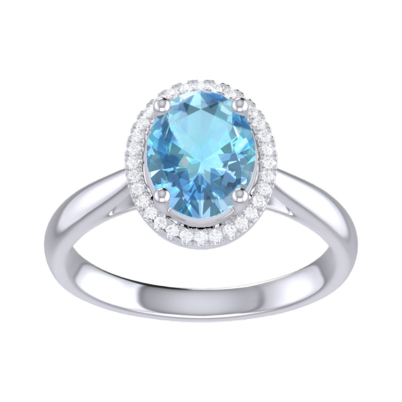 9ct Gold Diamond & Oval Blue Topaz Ring