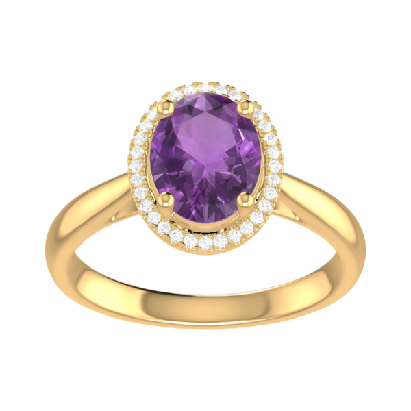 9ct Gold Diamond & Oval Amethyst Ring