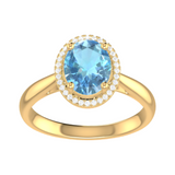 9ct Gold Diamond & Oval Blue Topaz Ring