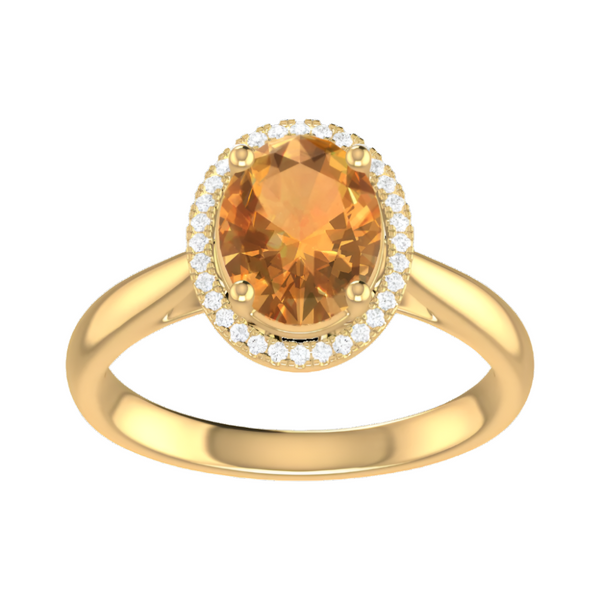 9ct Gold Diamond & Oval Citrine Ring