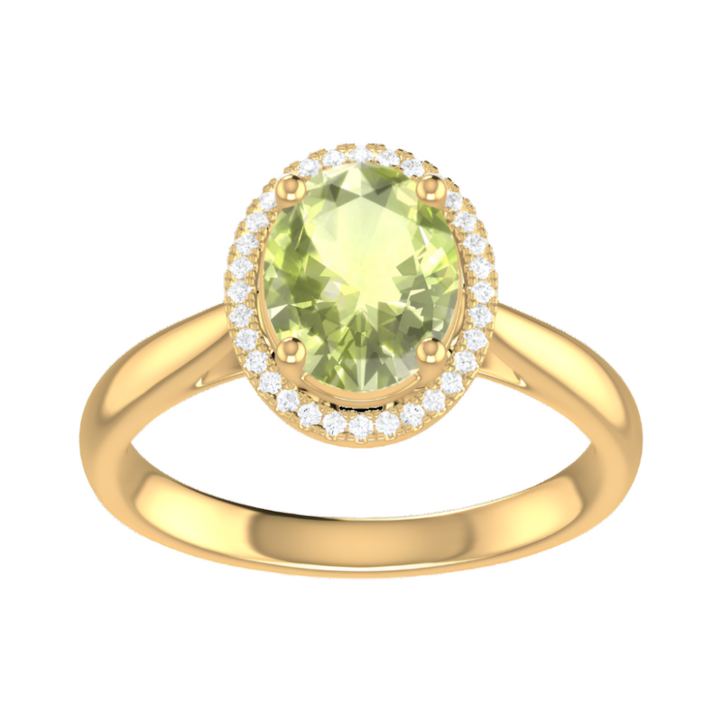 9ct Gold Diamond & Oval Peridot Ring