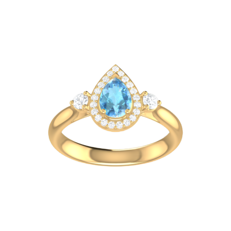 9ct Gold Diamond & Blue Topaz Pear Shape Ring