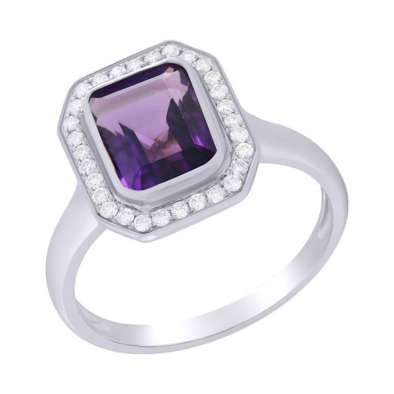 9ct White Gold Diamond & Amethyst Ring