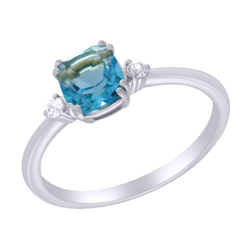 9ct White Gold Diamond & Blue Topaz Ring