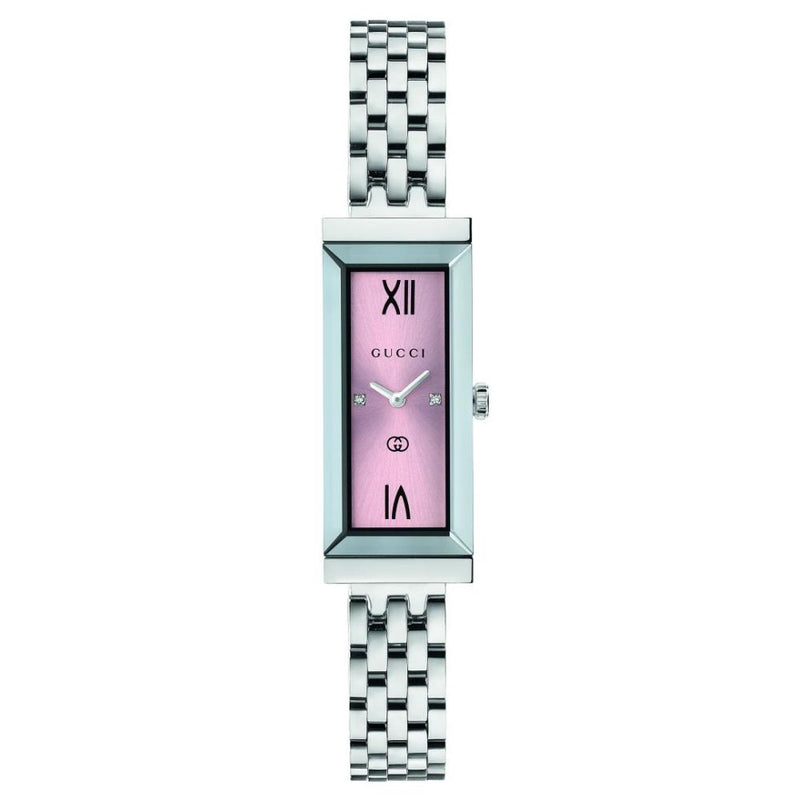 Gucci G-Frame Silver Steel Pink Dial with Diamonds Ladies Watch YA127516