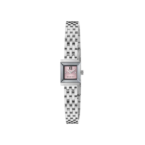 Gucci G-Frame Silver Steel Pink Dial with Diamonds Ladies Watch YA128539