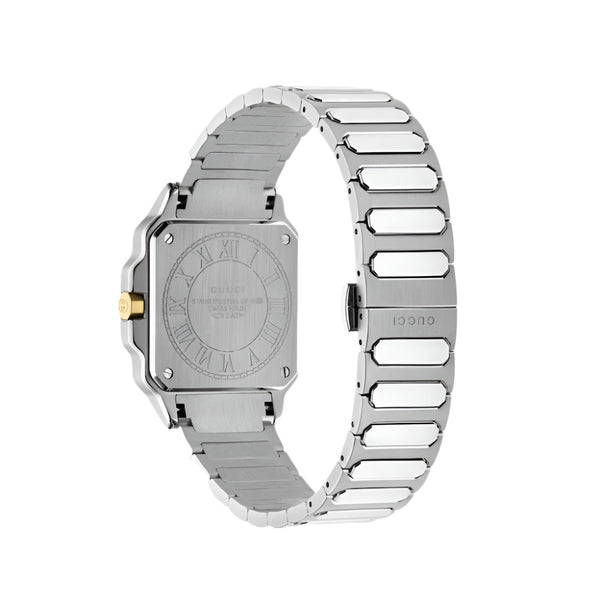 Gucci G-Flat Quartz Silver Tone with Yellow Gold PVD 30mm Watch YA166506