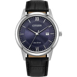 Citizen Corse Eco-Drive Black Leather Blue Dial 41mm Watch AW1780-09L