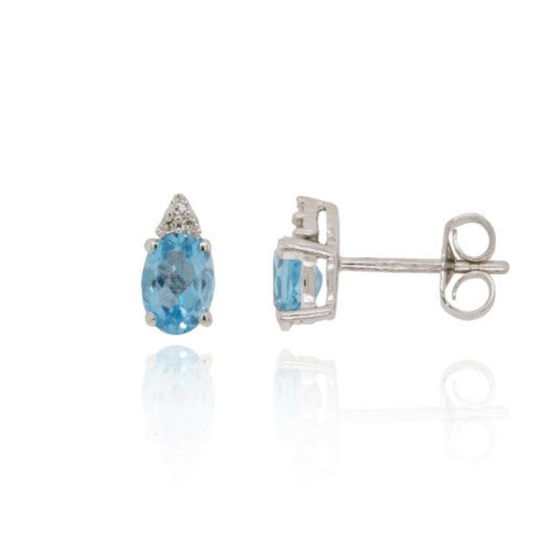 9ct White Gold Diamond & Blue Topaz Stud Earrings