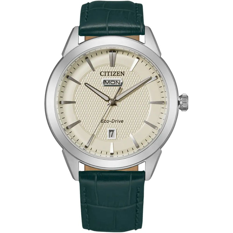 Citizen Corse Eco-Drive Green Leather White Dial 40mm Watch AW0090-11Z