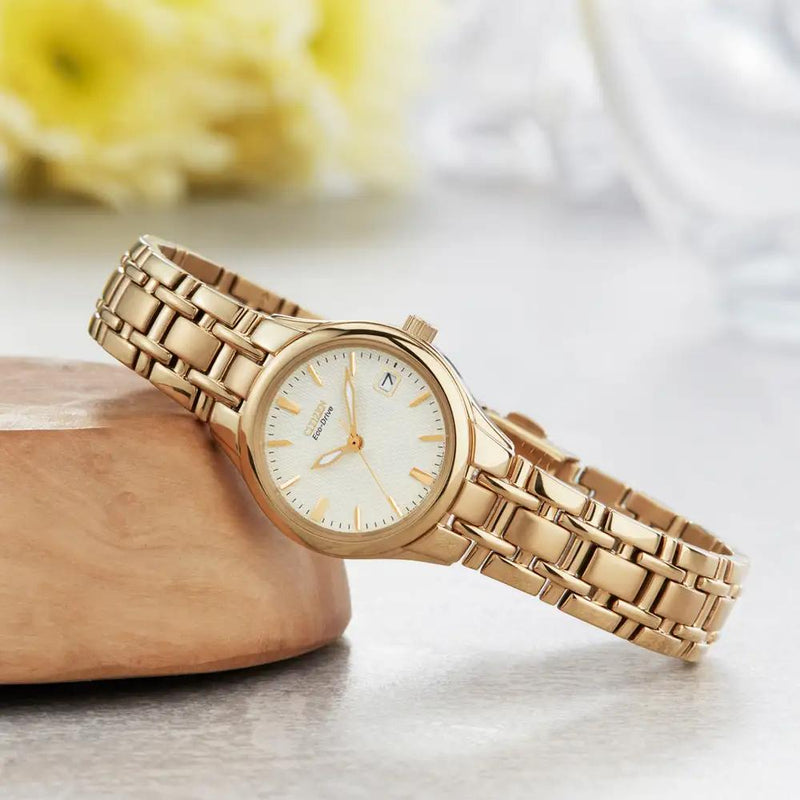 Citizen Eco-Drive Silhouette Gold Steel Champagne Dial 25mm Ladies Watch EW1262-55P