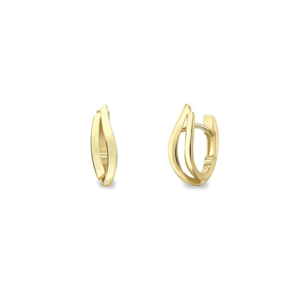 9ct Gold Double Bar Huggie Hoop Earrings