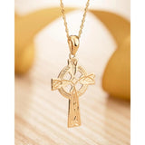 9ct Gold Hand Engraved Celtic Cross Necklace