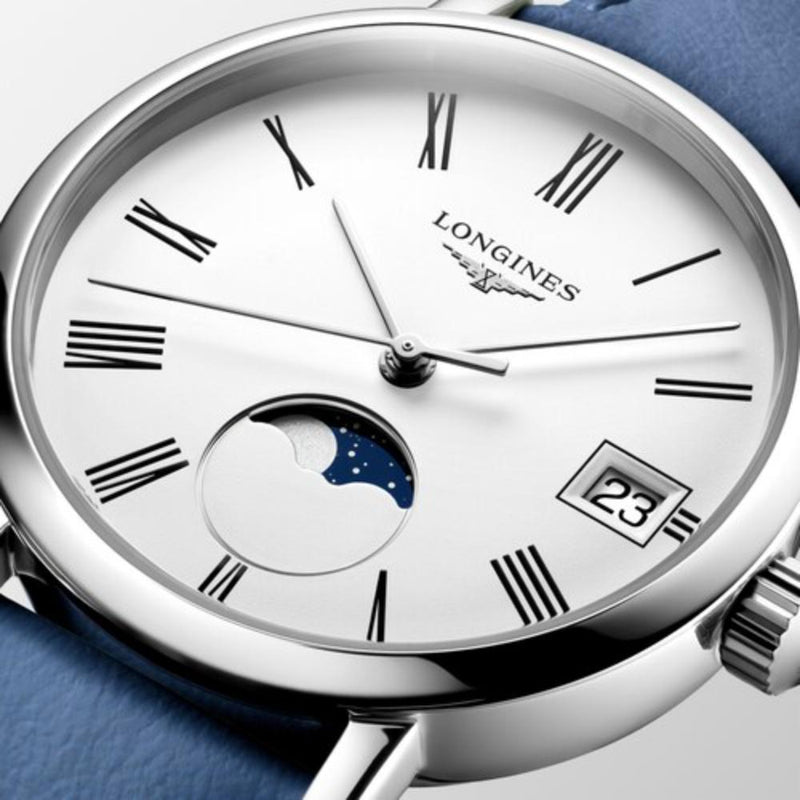 Longines Elegant Collection Moonphase Quartz Blue Leather 30mm Watch L43304112