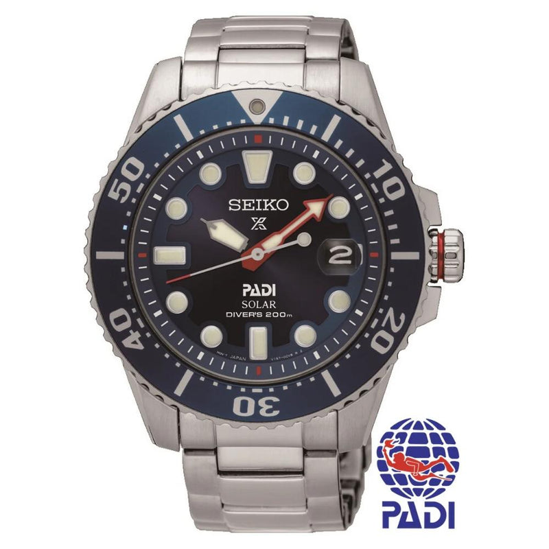 Seiko Prospex PADI Solar Silver Steel Blue Dial 43mm Watch SNE549P1