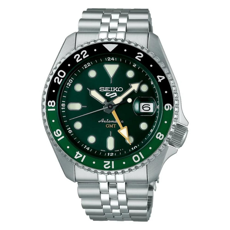 SEIKO 5 Sports Automatic GMT Silver Steel Greem Dial 42.5mm Watch SSK035K1