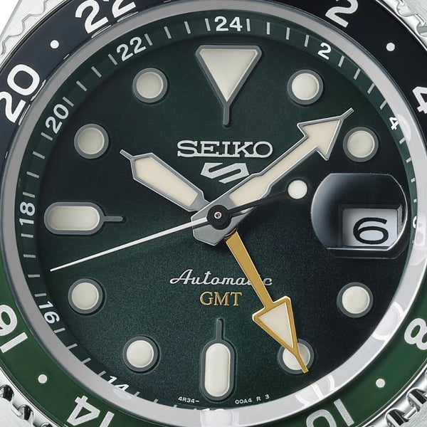 SEIKO 5 Sports Automatic GMT Silver Steel Greem Dial 42.5mm Watch SSK035K1