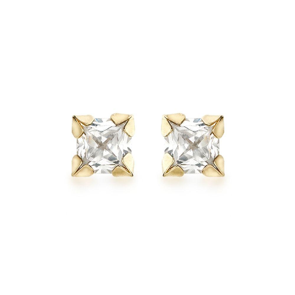 Square Cubic Zirconia Stud Gold Ladies Earrings – Bannon Jewellers