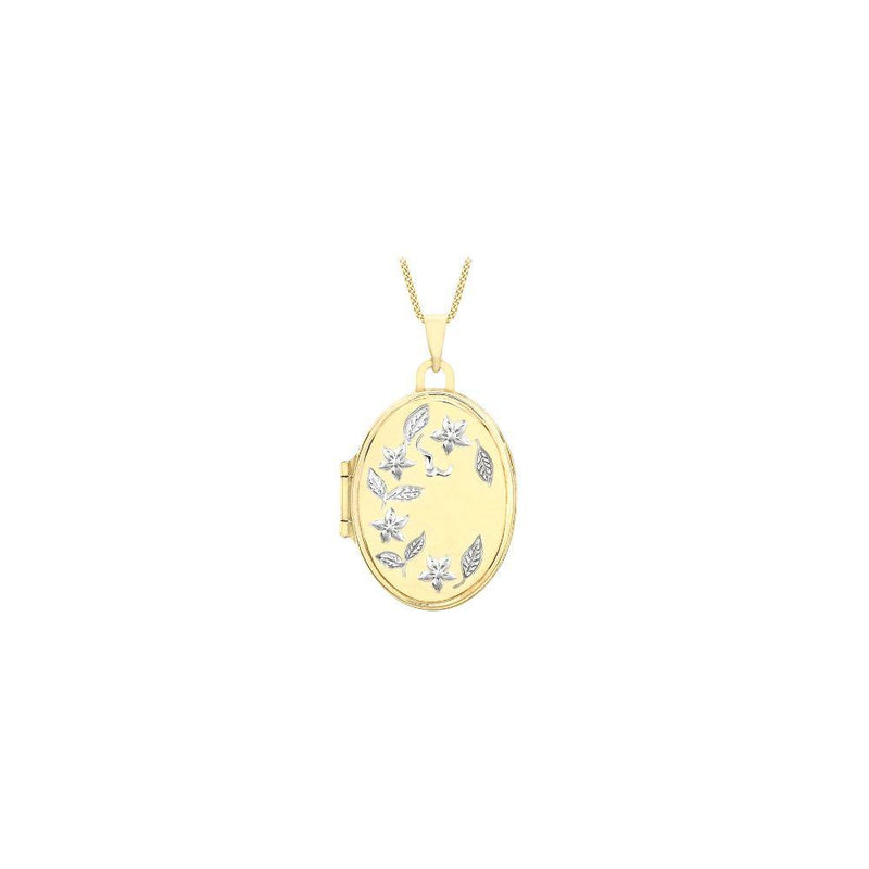 9ct 2-Colour Gold 17mm x 24mm Floral Oval Locket