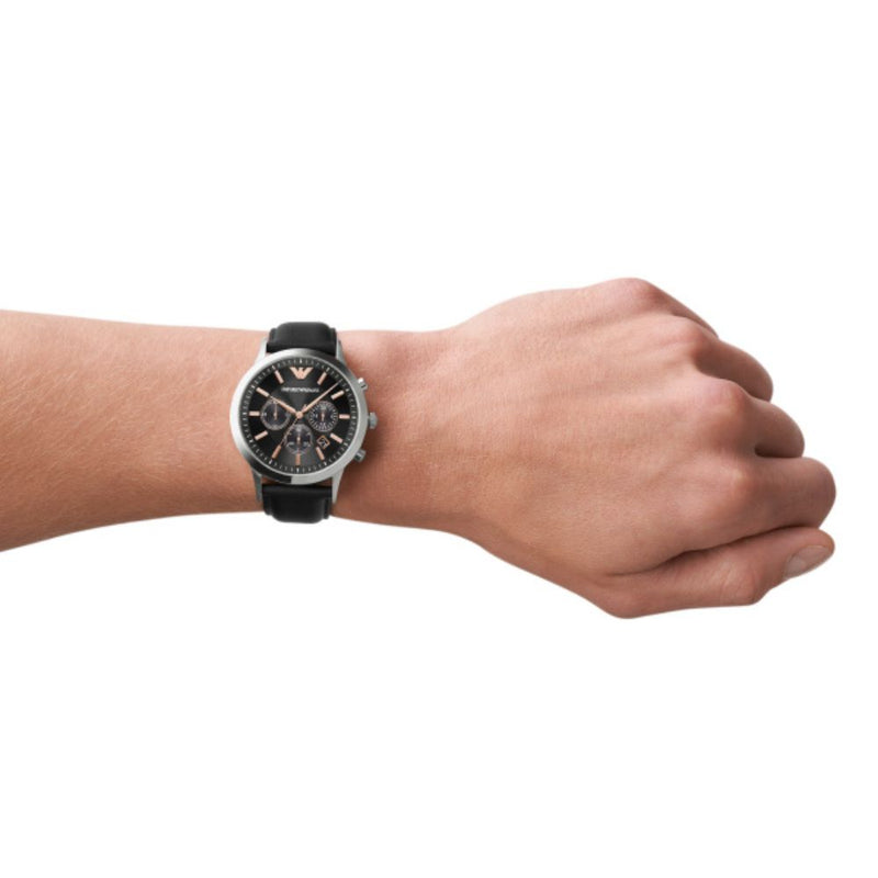 AR11431 – 43mm Emporio Leather Chronograph Armani Black Bannon Jewellers Watch