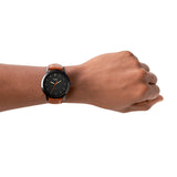 Fossil The Minimalist Quartz Brown Leather Strap Black Dial 44mm Watch FS5305