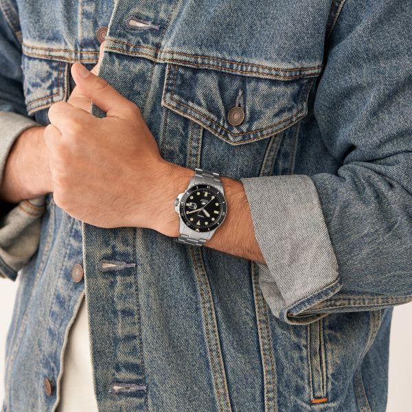 Fossil Blue Black Dial Silver Steel 42mm Watch FS5952 Bannon Jewellers