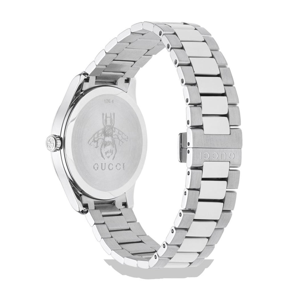 Gucci G Timeless Quartz Silver Steel Snake Dial 38mm Steel Watch YA126 Bannon Jewellers