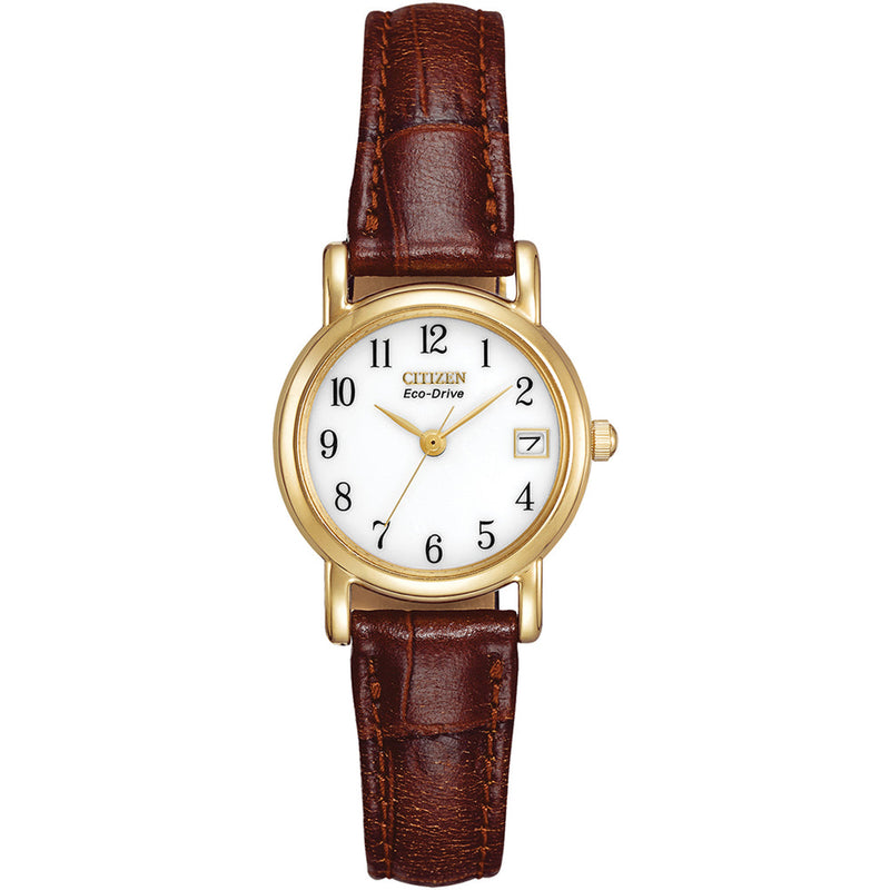 Citizen Eco Drive 23mm White Dial Leather Strap Ladies Watch EW1272-01B